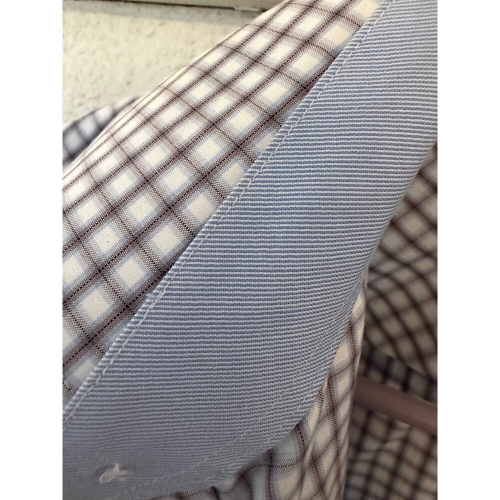 Egara Preppy Non-Iron Slim Fit Blue Plaid Button Down 100% Cotton Men's XL - Picture 6 of 8